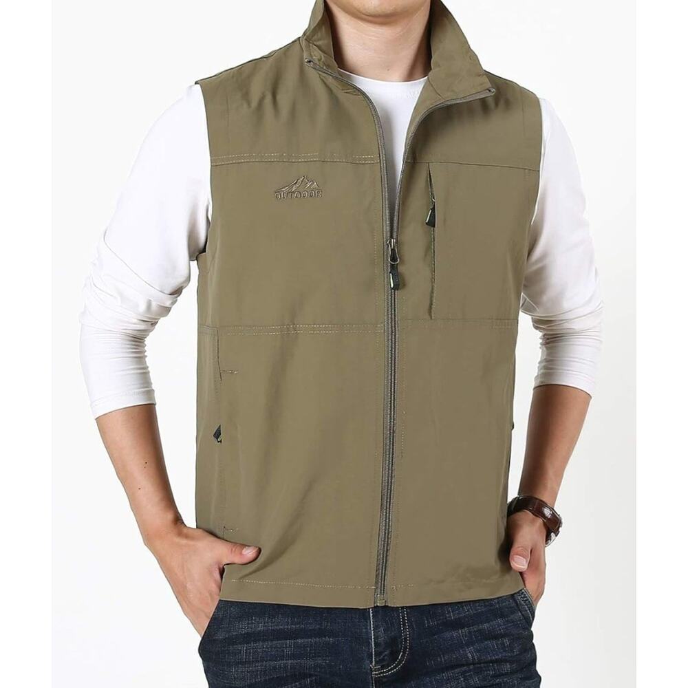 Duyang Outdoor Vest Size 2XL Beige Zippered Front With Pockets